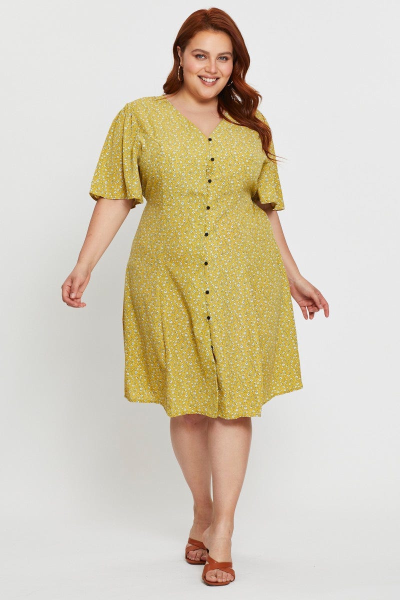 Floral Print Skater Dress Short Sleeve Button - Image 2