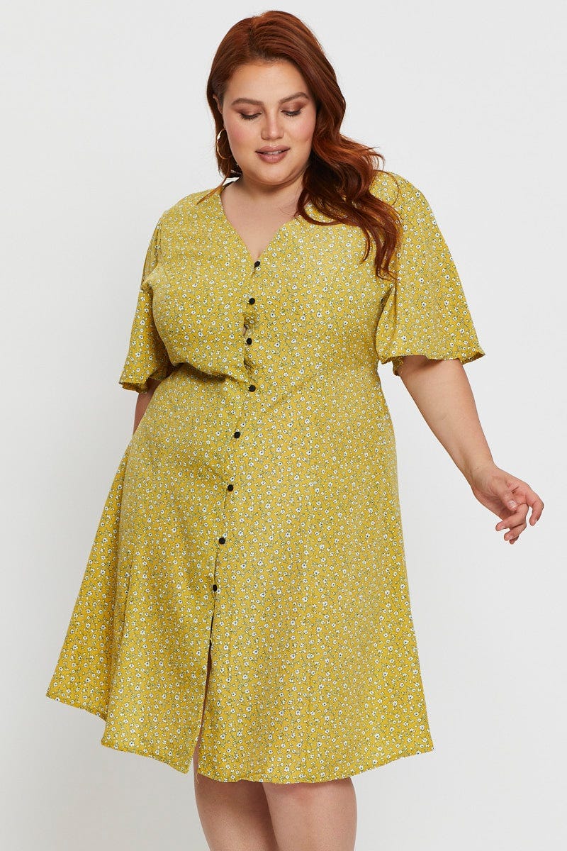 Floral Print Skater Dress Short Sleeve Button - Image 3
