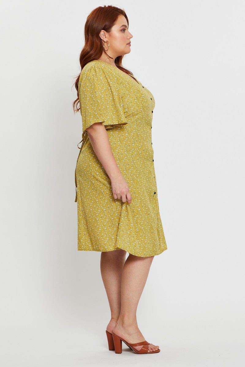 Floral Print Skater Dress Short Sleeve Button - Image 4