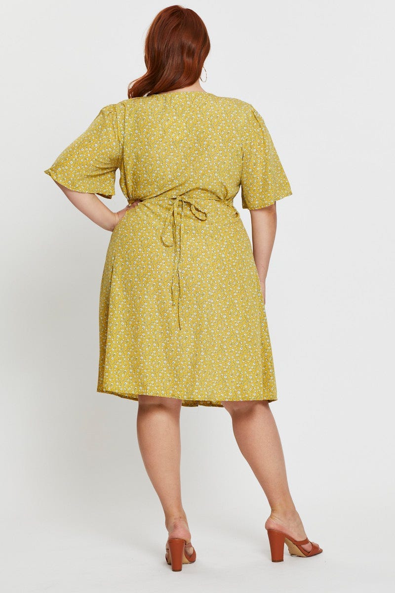 Floral Print Skater Dress Short Sleeve Button - Image 5