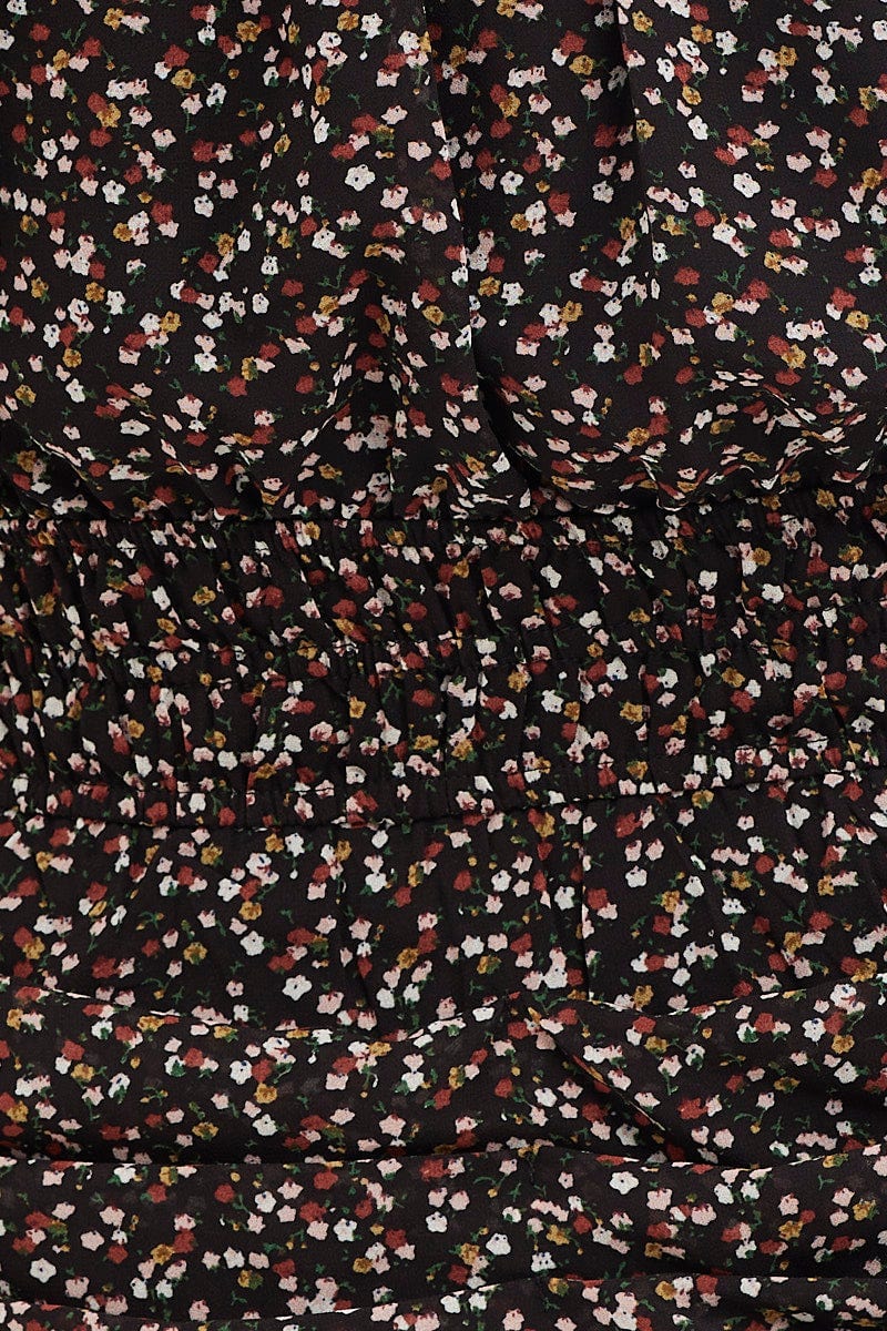 Floral Print Skater Dress Square Neck Long Sleeve - Image 6