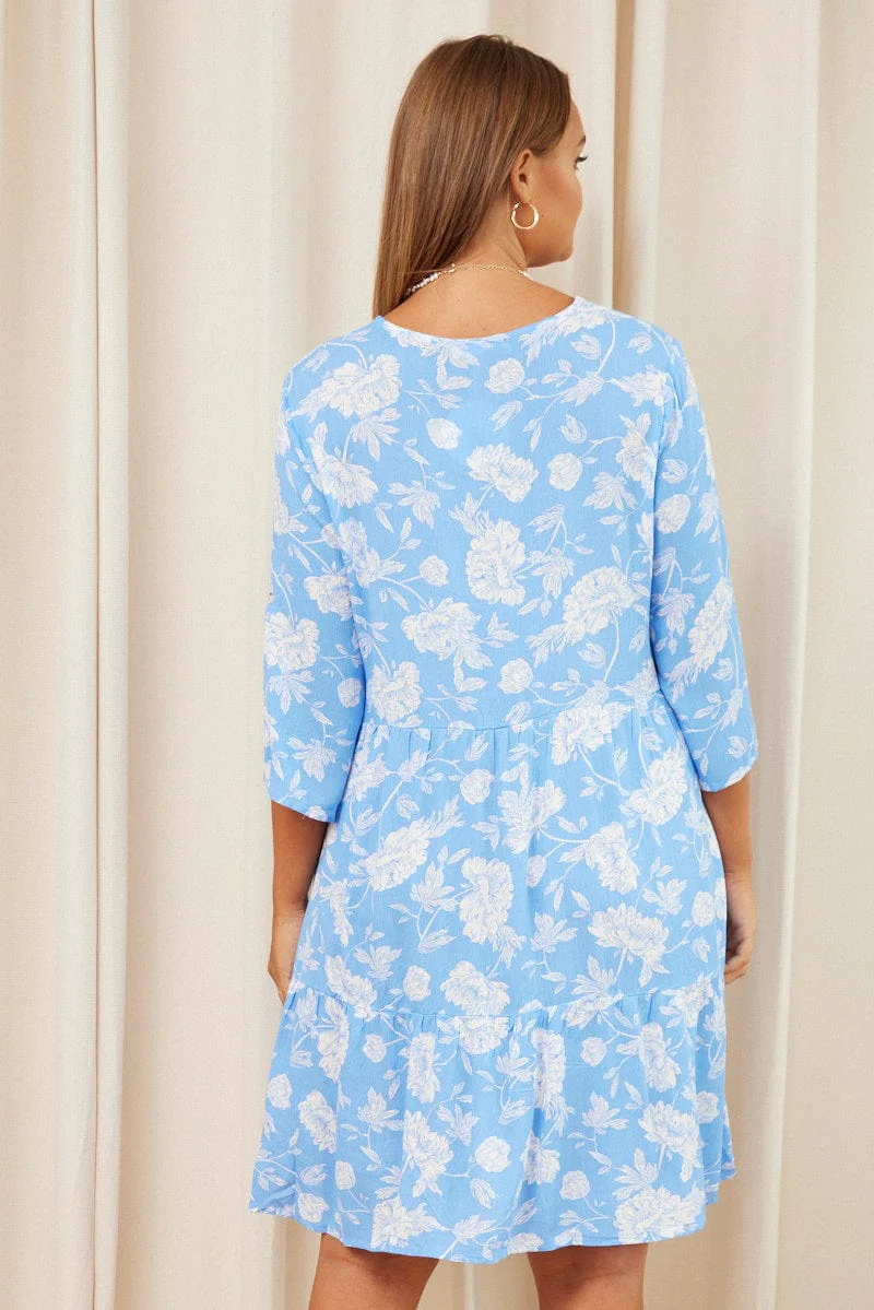 Floral Print Skater Dress V-neck Long Sleeve - Image 5