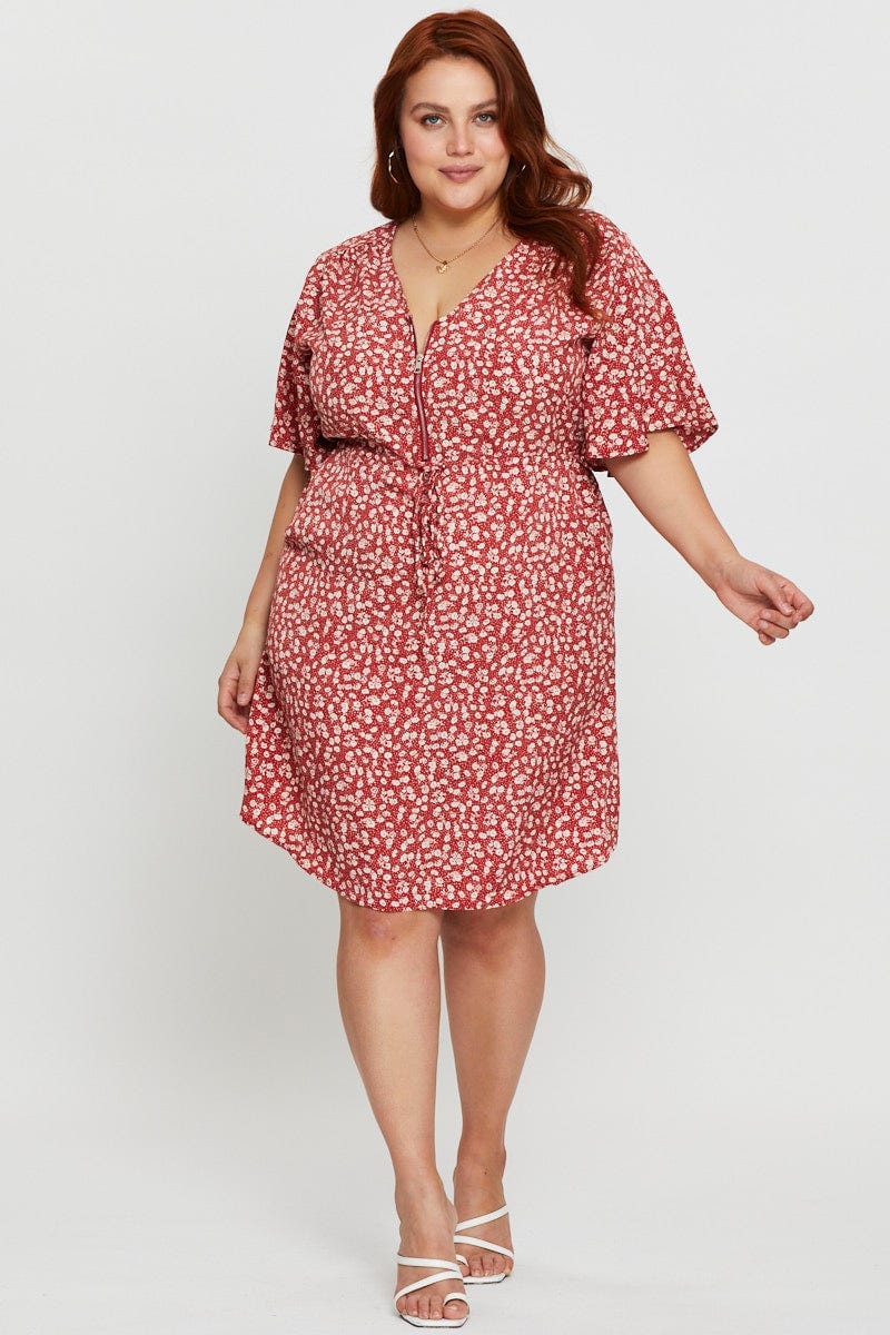 Floral Print Skater Dress V-neck Short Sleeve - Image 2