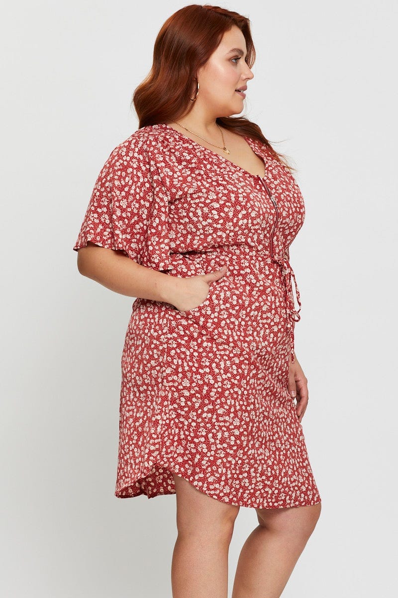 Floral Print Skater Dress V-neck Short Sleeve - Image 3