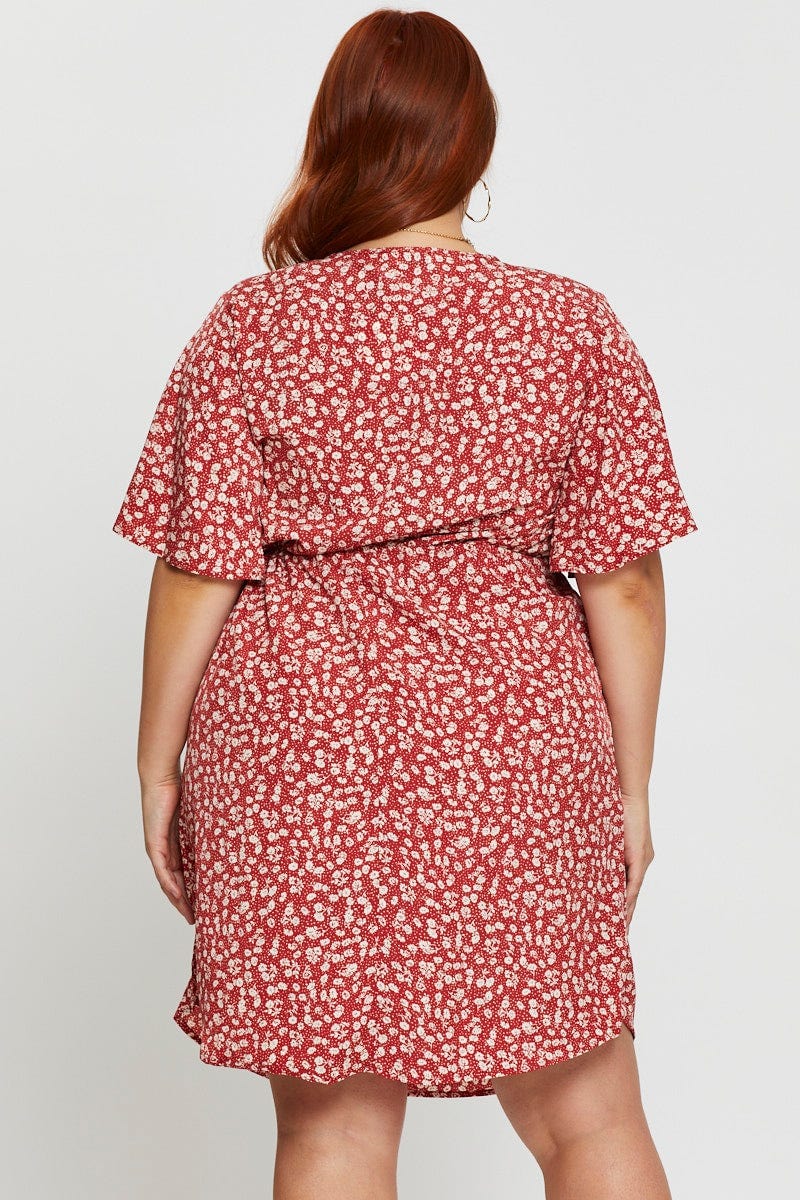 Floral Print Skater Dress V-neck Short Sleeve - Image 4