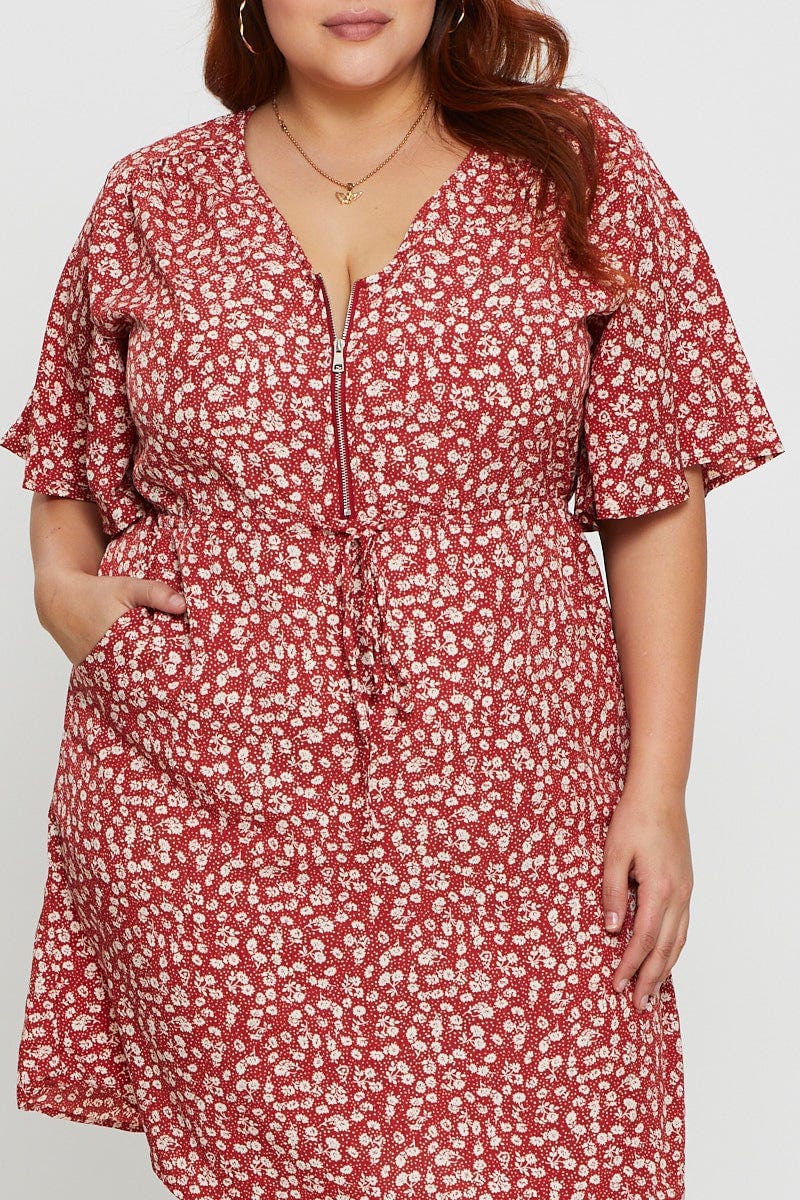 Floral Print Skater Dress V-neck Short Sleeve - Image 5