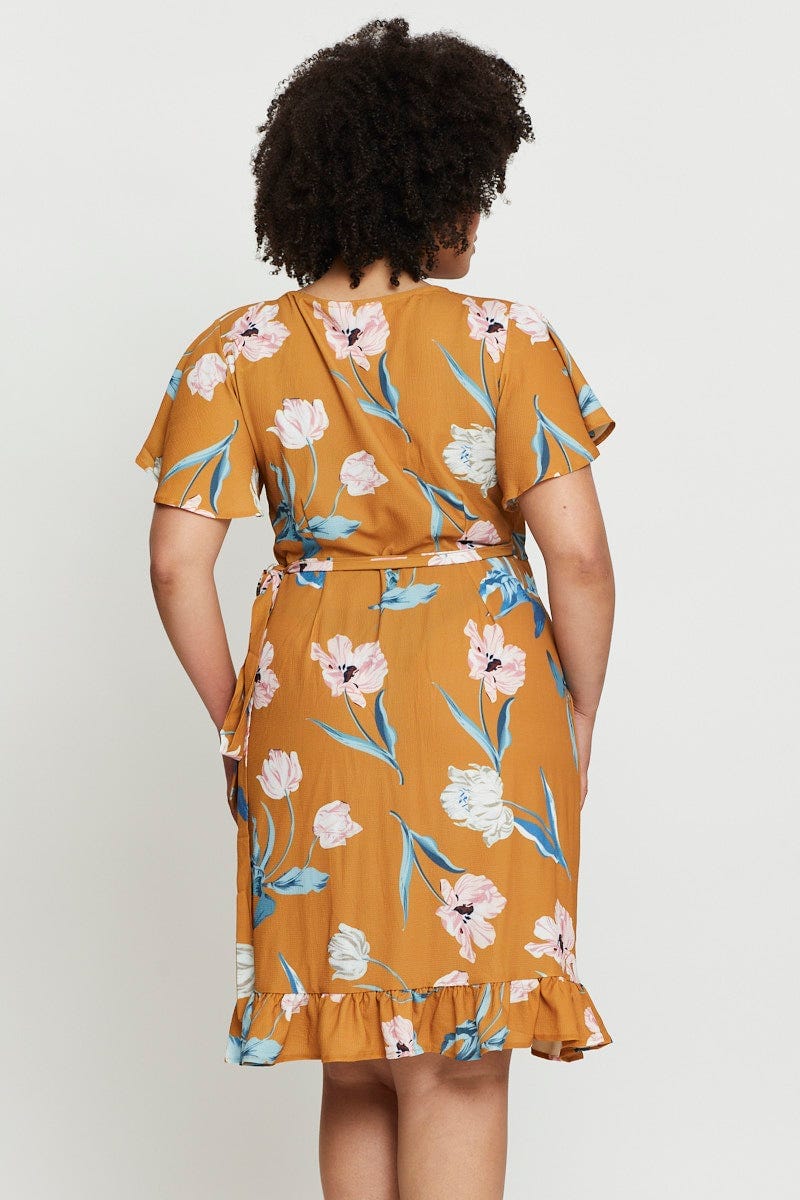 Floral Print Skater Dress V-neck Short Sleeve Ruffle - Image 5