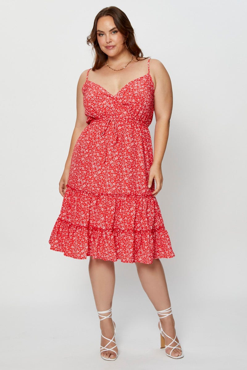 Floral Print Skater Dress V-neck Sleeveless - Image 3