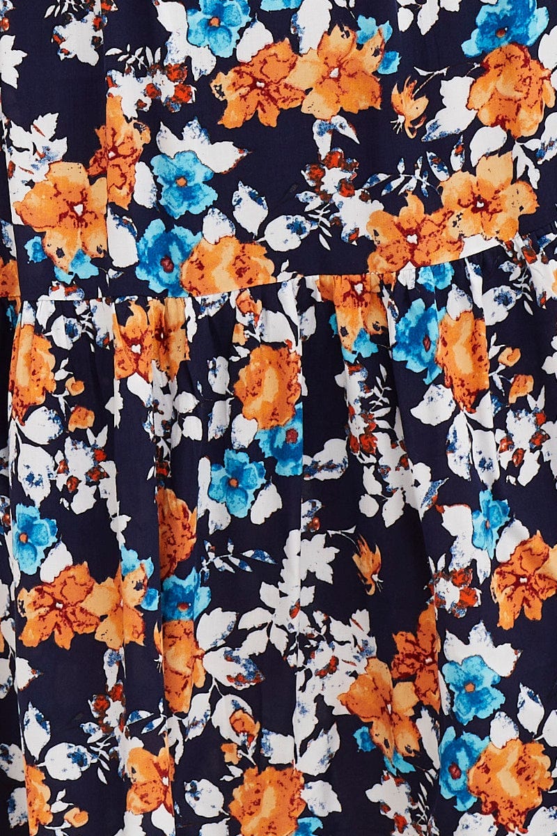 Floral Print Skater Dress V-neck Three-Quarter Sleeve - Image 6