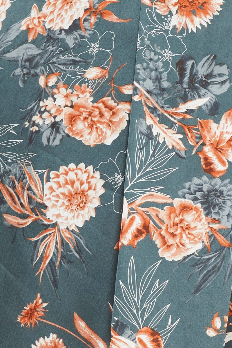 Floral Print Skater Dress V-neck Three-Quarter Sleeve - Image 6