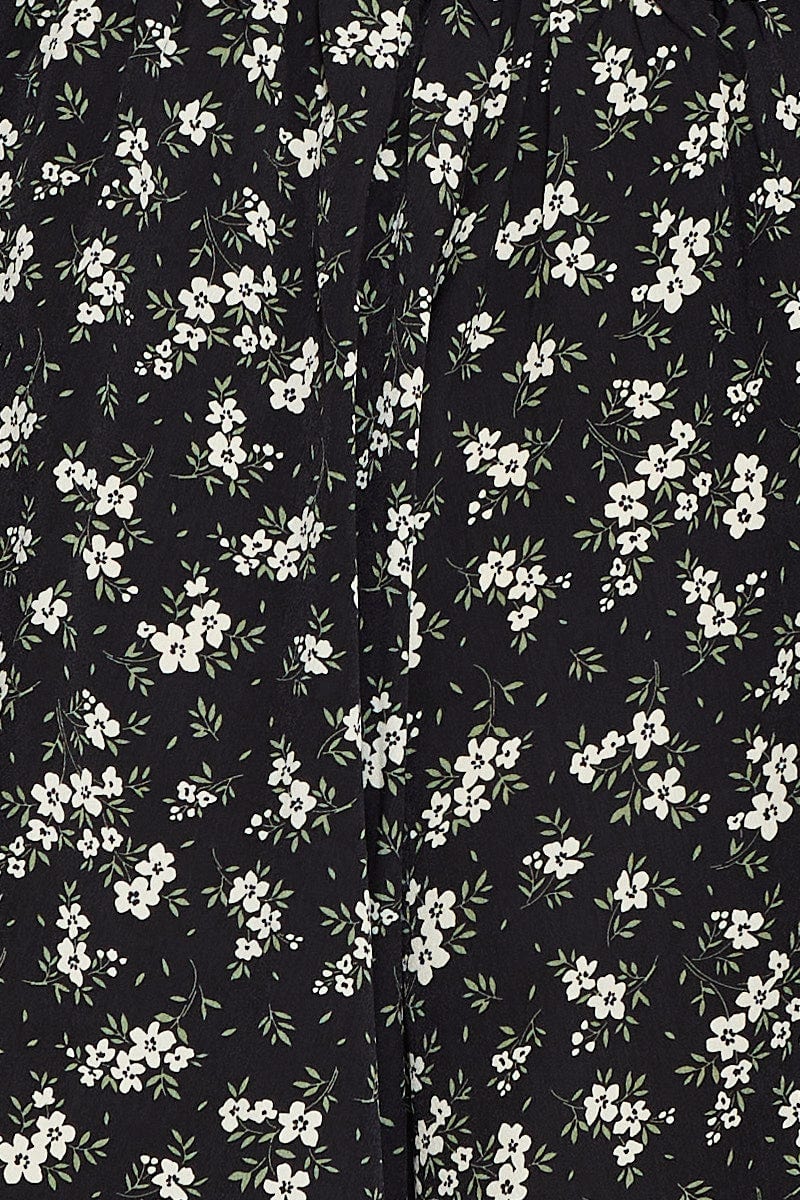 Floral Print Tie Front Playsuit Scoop Neck Puff Sleeve - Image 6