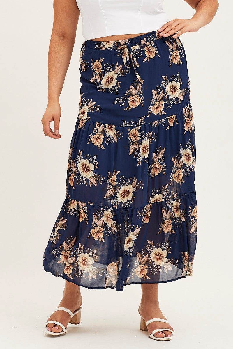Floral Print Tiered Maxi Full Skirt - Image 2