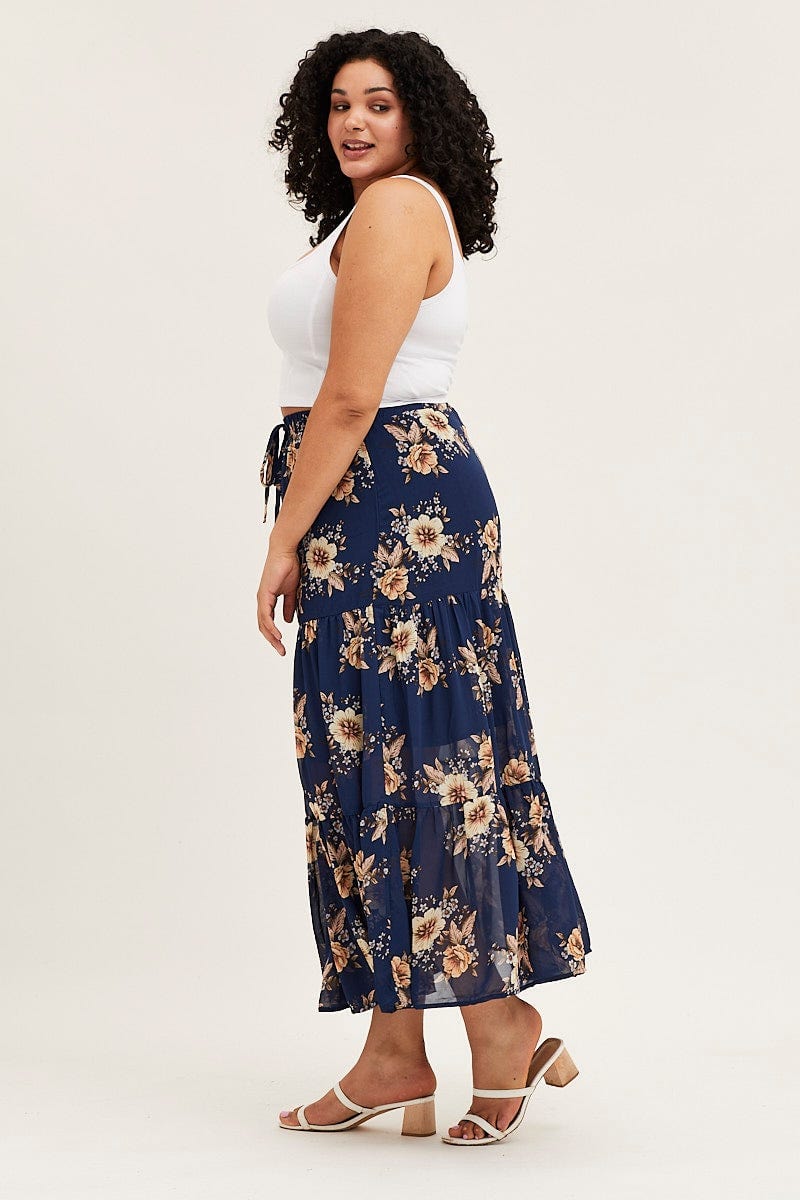 Floral Print Tiered Maxi Full Skirt - Image 4