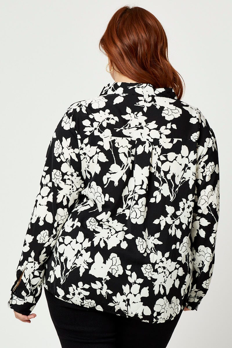Floral Print Wrap Front Blouse V-neck Long Sleeve - Image 4