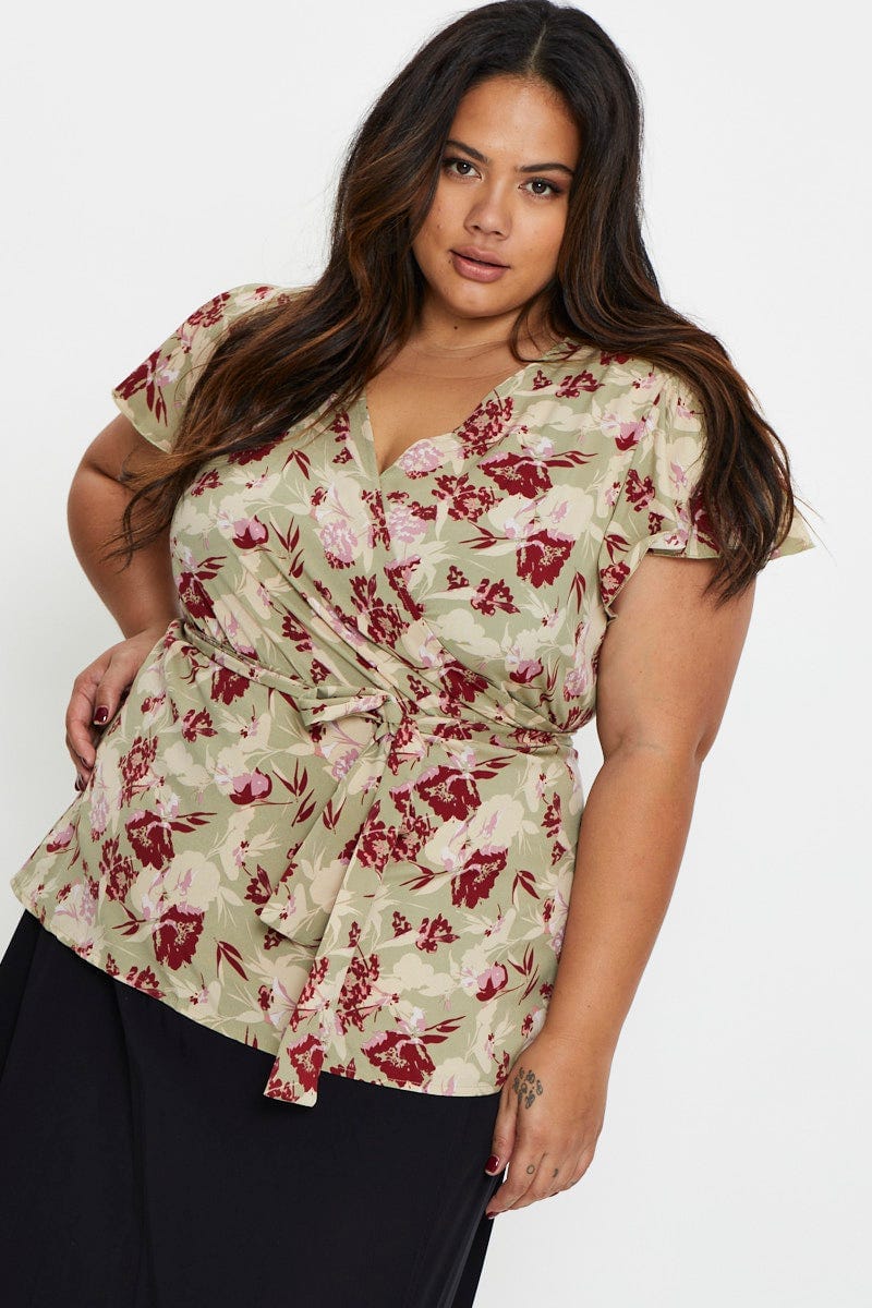 Floral Print Wrap Top Half Sleeve - Image 3