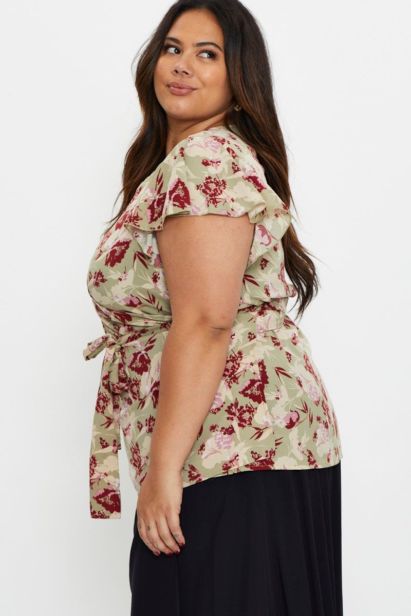 Floral Print Wrap Top Half Sleeve - Image 4