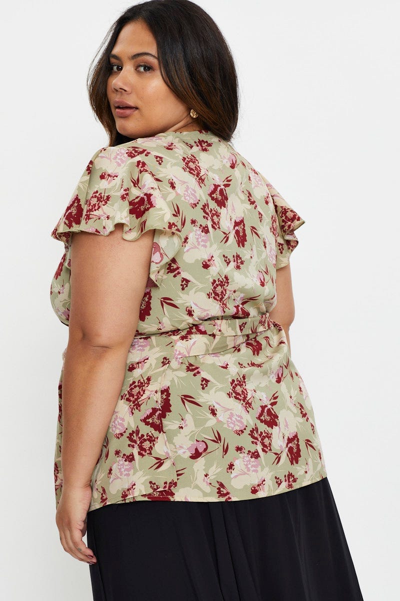 Floral Print Wrap Top Half Sleeve - Image 5