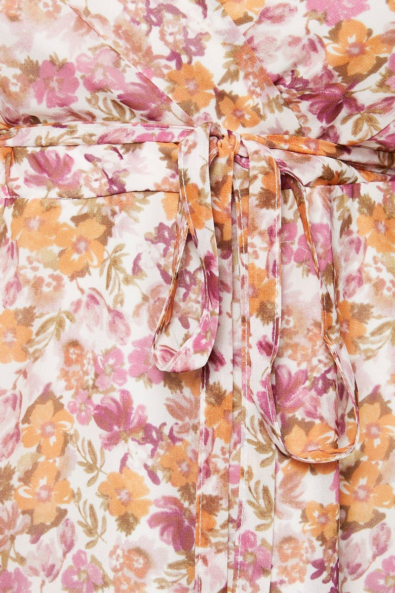Floral Print Wrap Top Short Sleeve Chiffon - Image 6