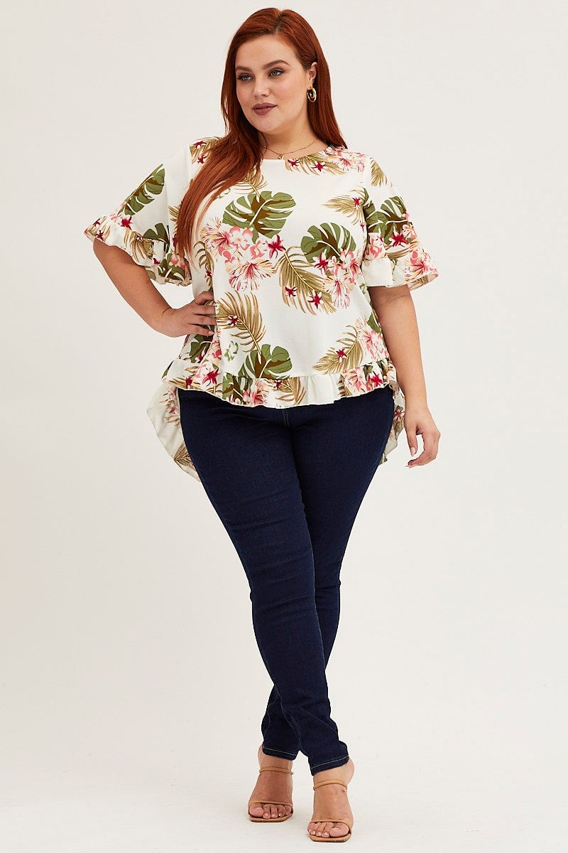 Floral Printtop Round Neck Frill Detail Sleeve - Image 2