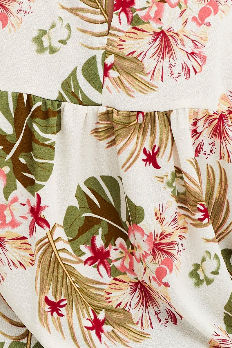 Floral Printtop Round Neck Frill Detail Sleeve - Image 6