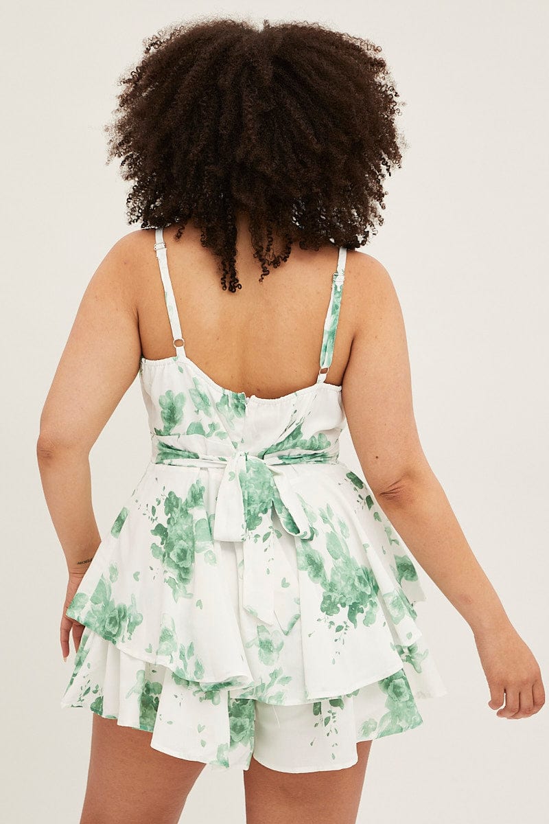 Floral Print Layered Playsuit Mini Sleeveless V-neck - Image 5