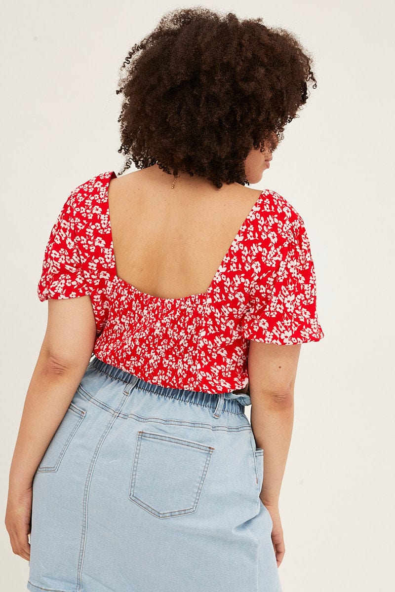 Floral Print Puff Sleeve Floral Crop Top - Image 5