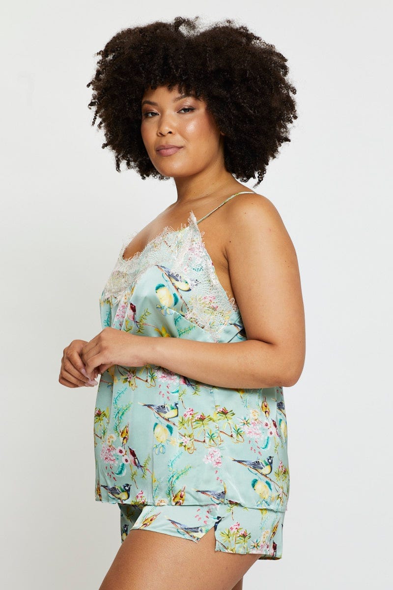 Floral Satin Lace Cami Pj Pyjama Set - Image 4