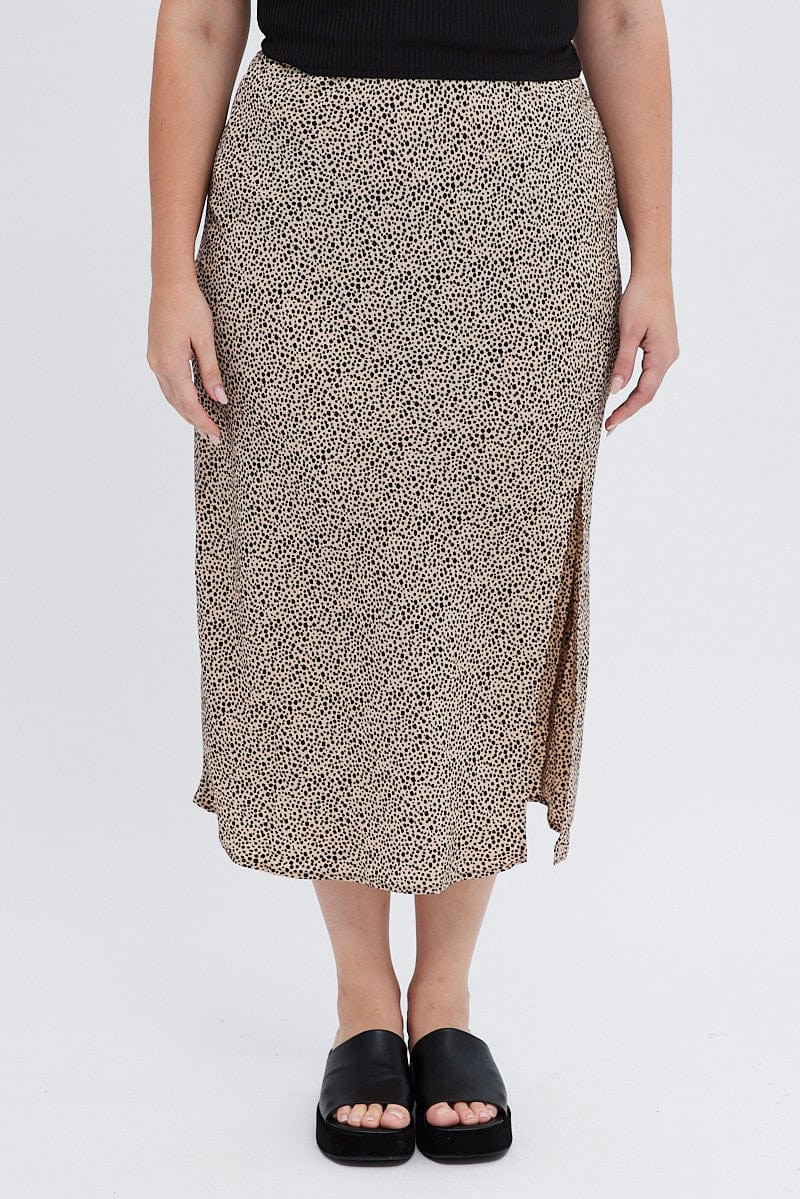 Geo Midi Skirt Elastic Waist Slit - Image 2