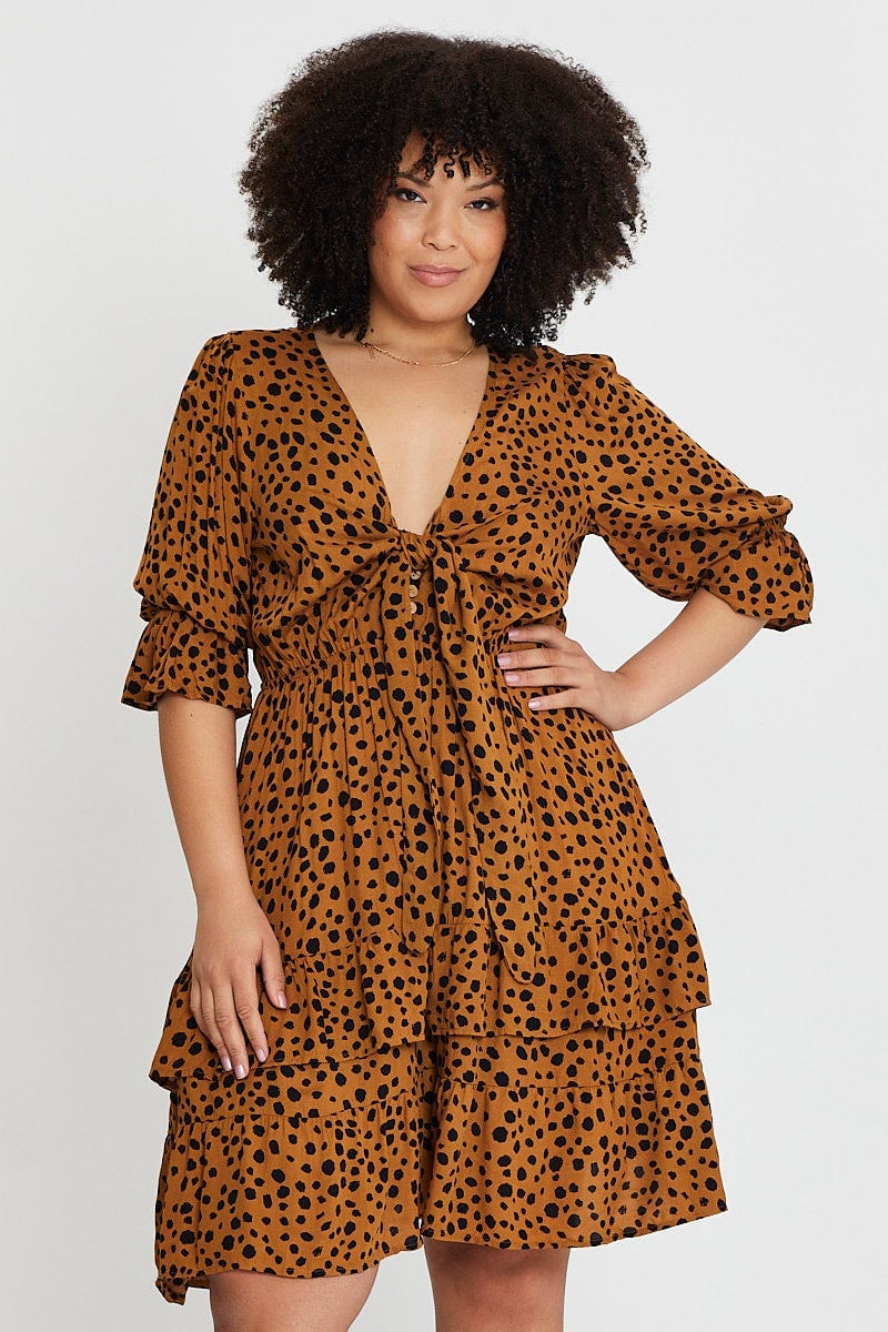 Geo Print Front Tied Dress - Image 3