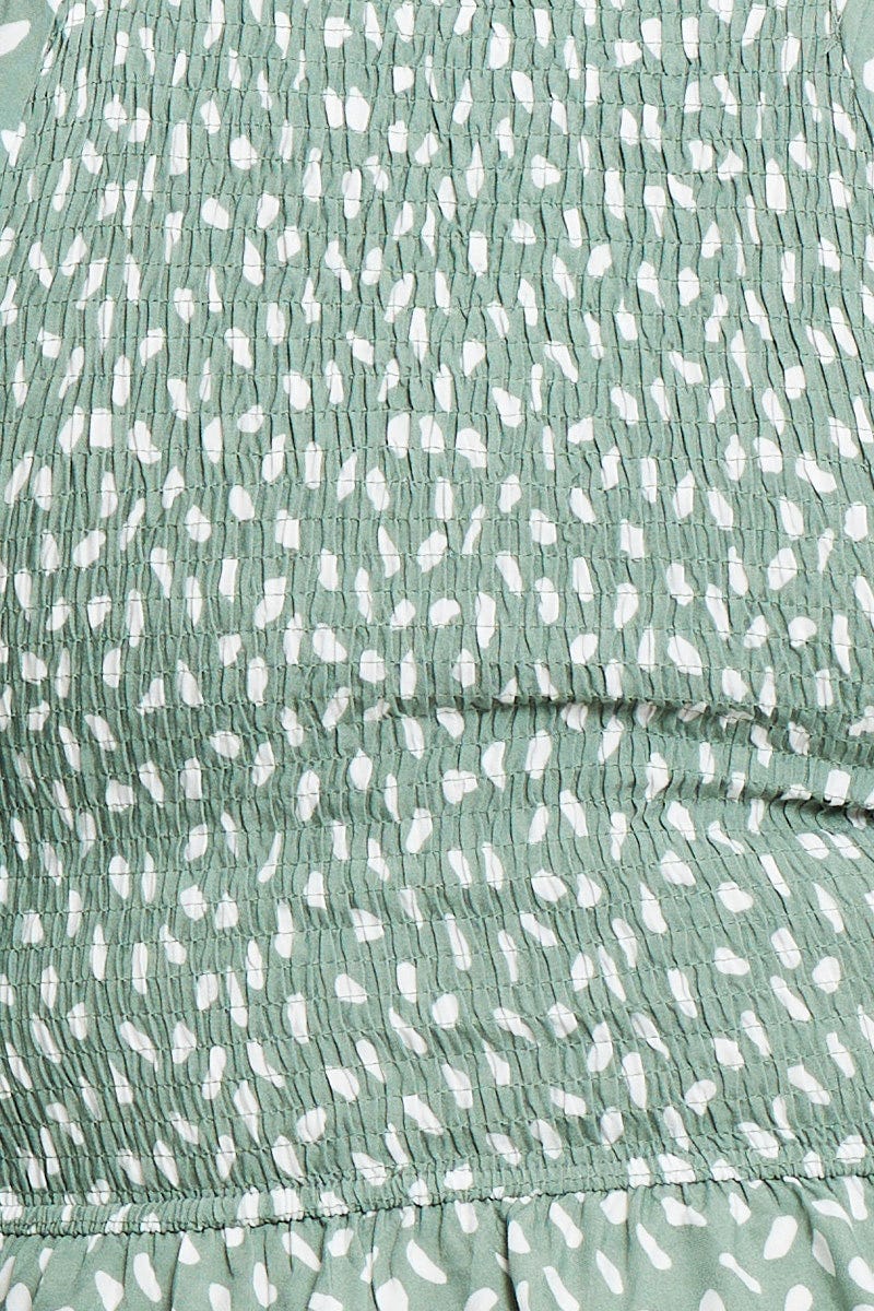 Geo Print Long Sleeve Shirred Top - Image 6
