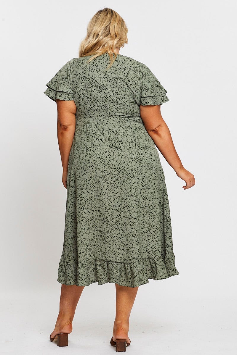 Geo Print Midi Dress Short Sleeve Ruffle Hem - Image 5