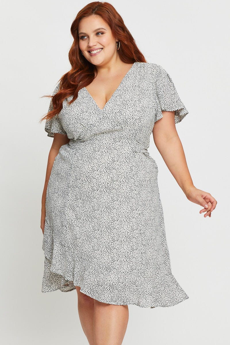 Geo Print Midi Dress V-neck Short Sleeve - Image 2