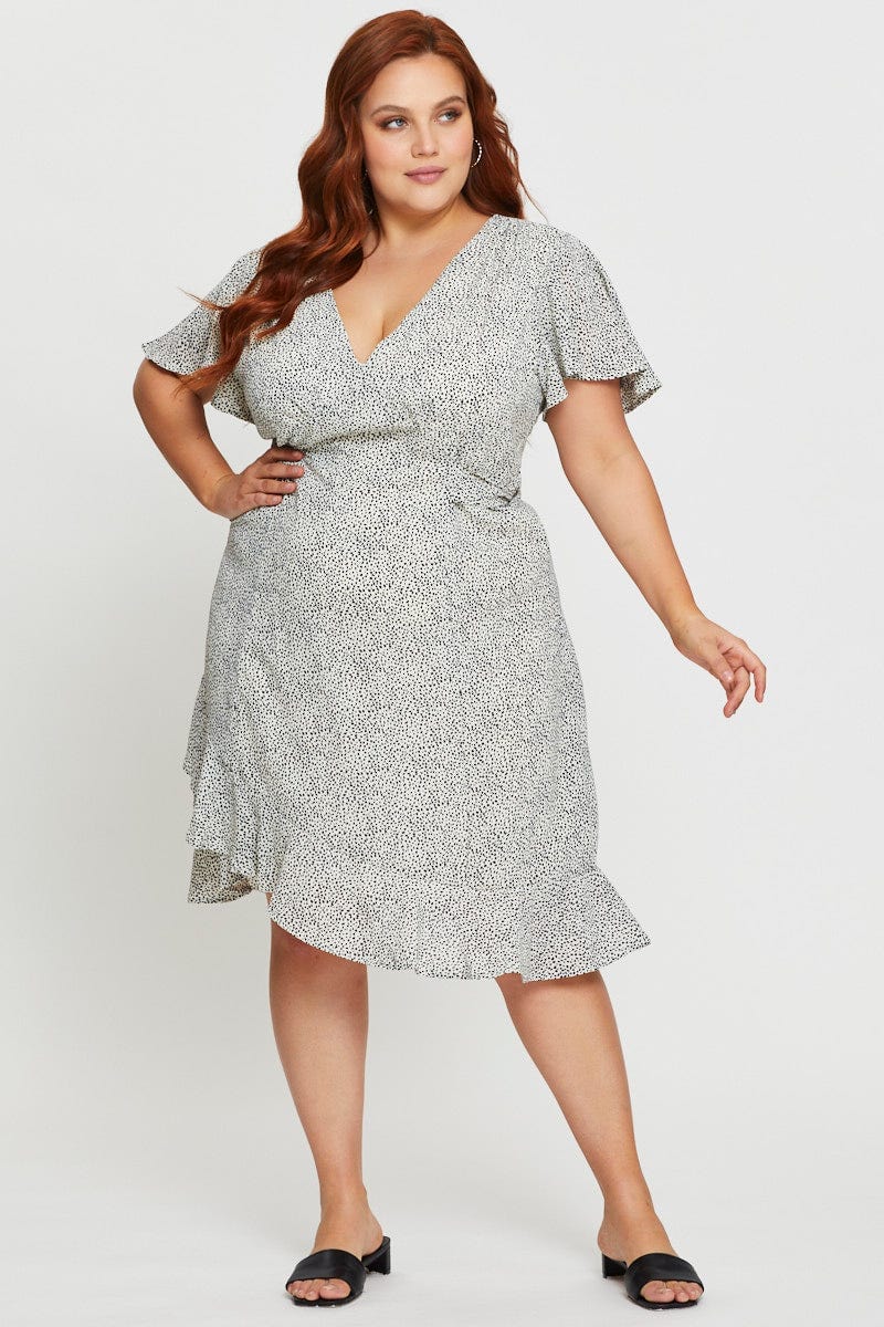Geo Print Midi Dress V-neck Short Sleeve - Image 3