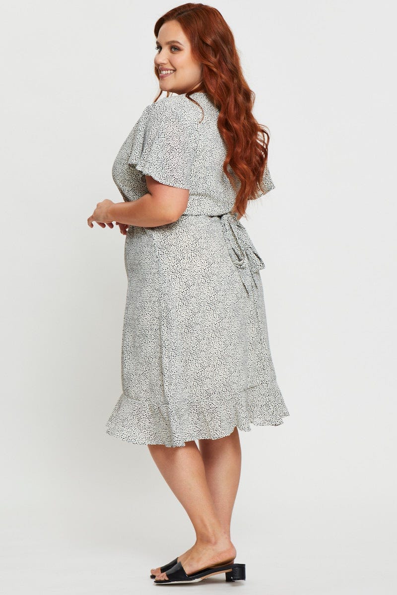 Geo Print Midi Dress V-neck Short Sleeve - Image 4