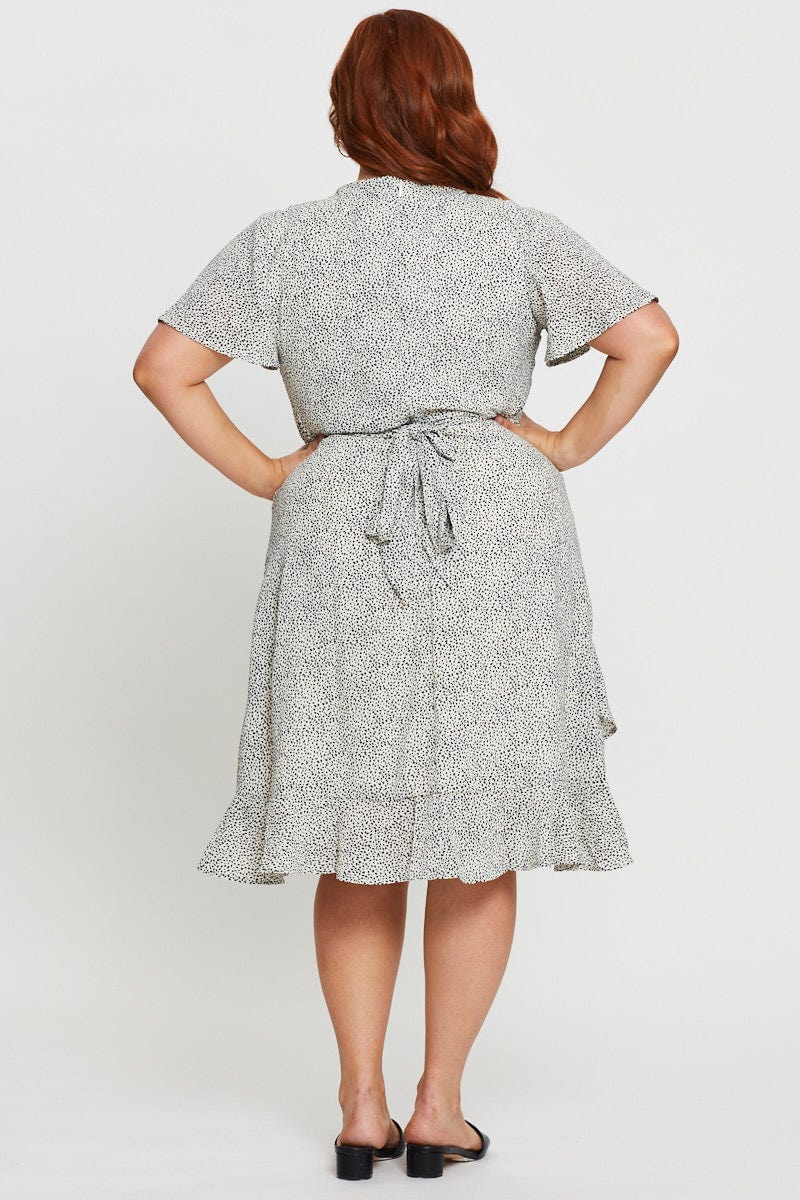 Geo Print Midi Dress V-neck Short Sleeve - Image 5