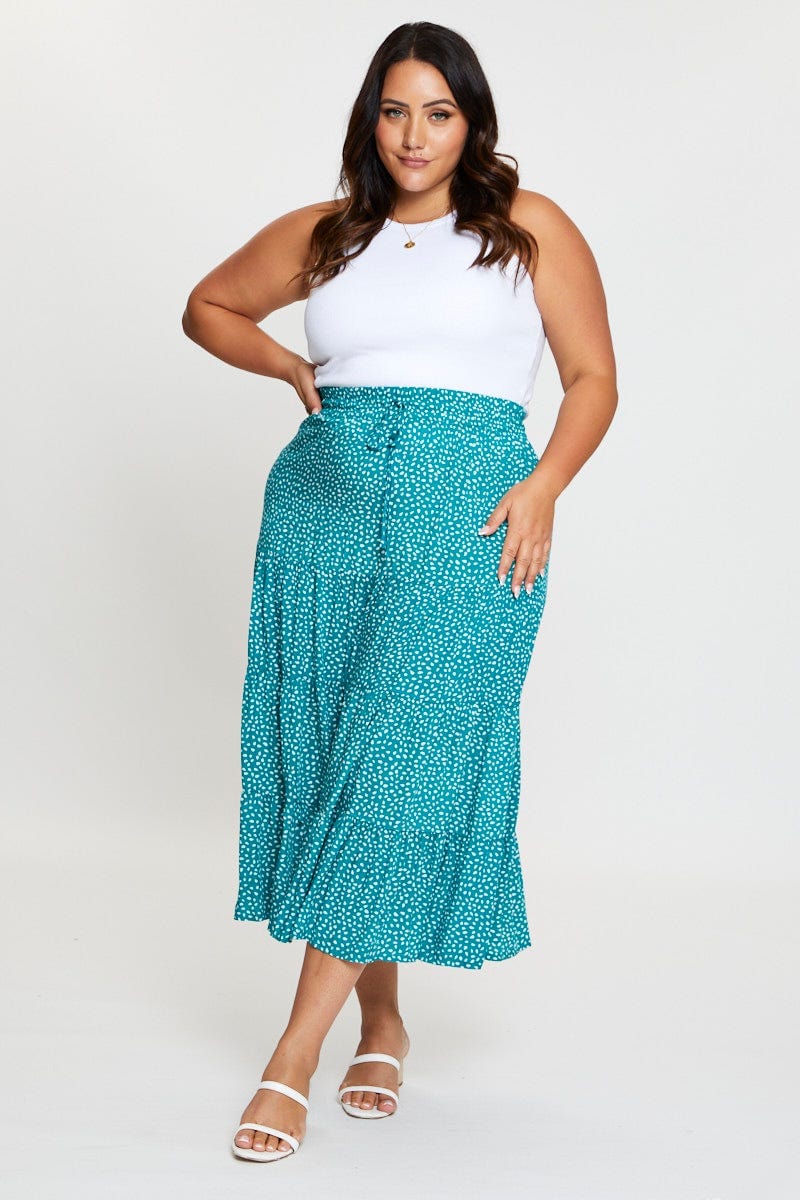 Geo Print Midi Skirt Elastic Waist