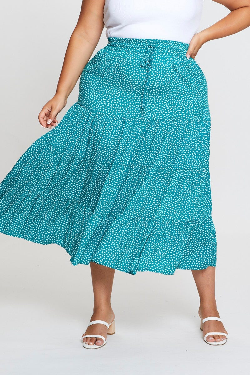 Geo Print Midi Skirt Elastic Waist - Image 2