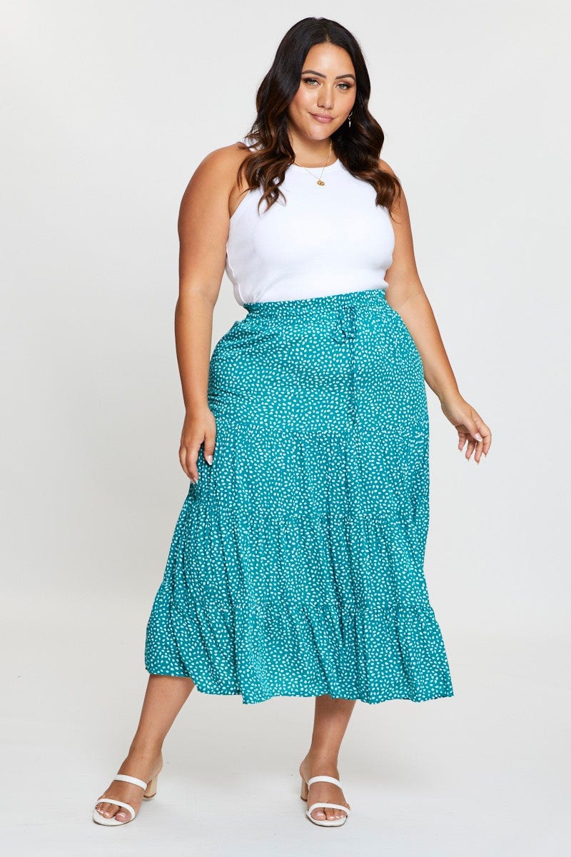 Geo Print Midi Skirt Elastic Waist - Image 3