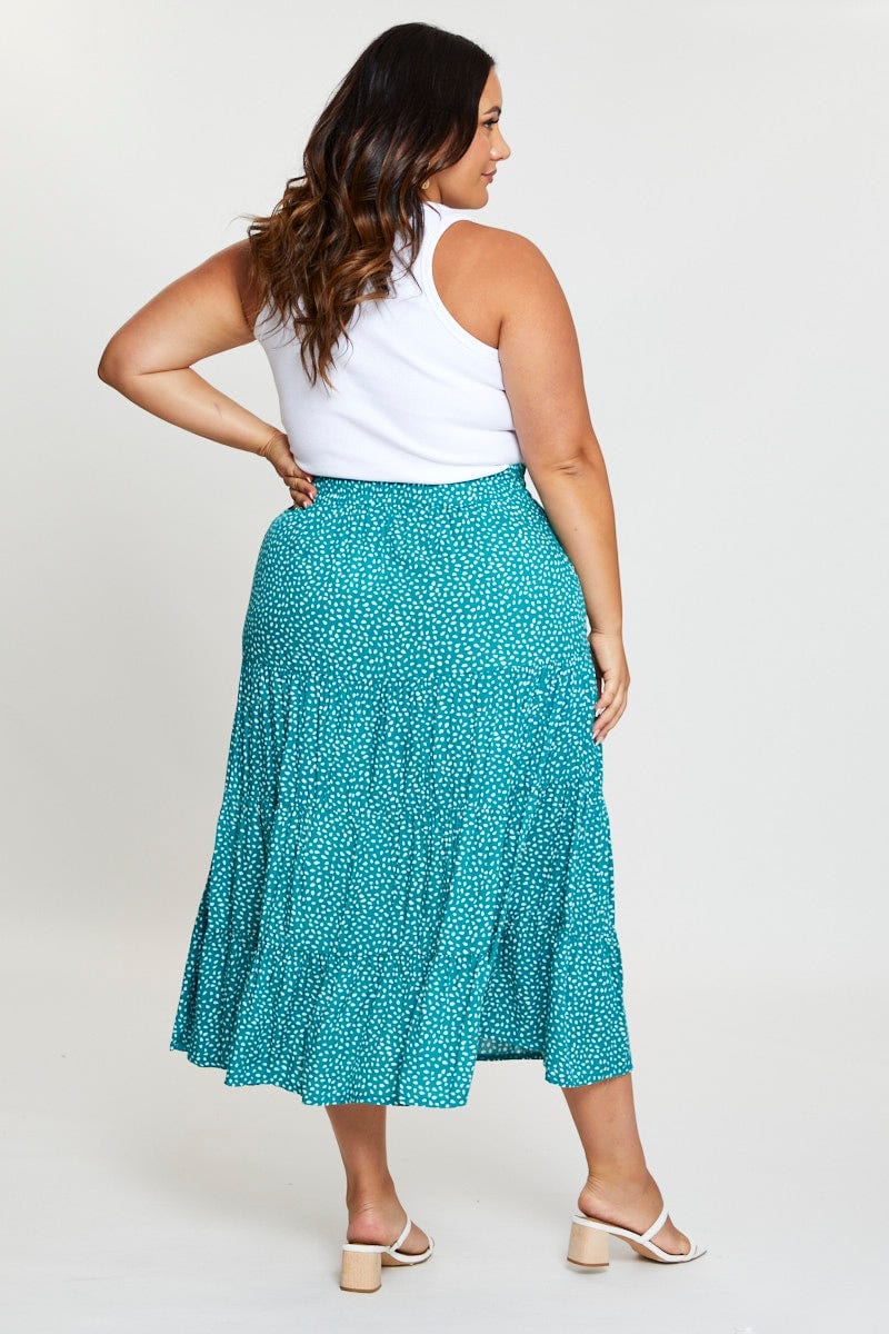 Geo Print Midi Skirt Elastic Waist - Image 5