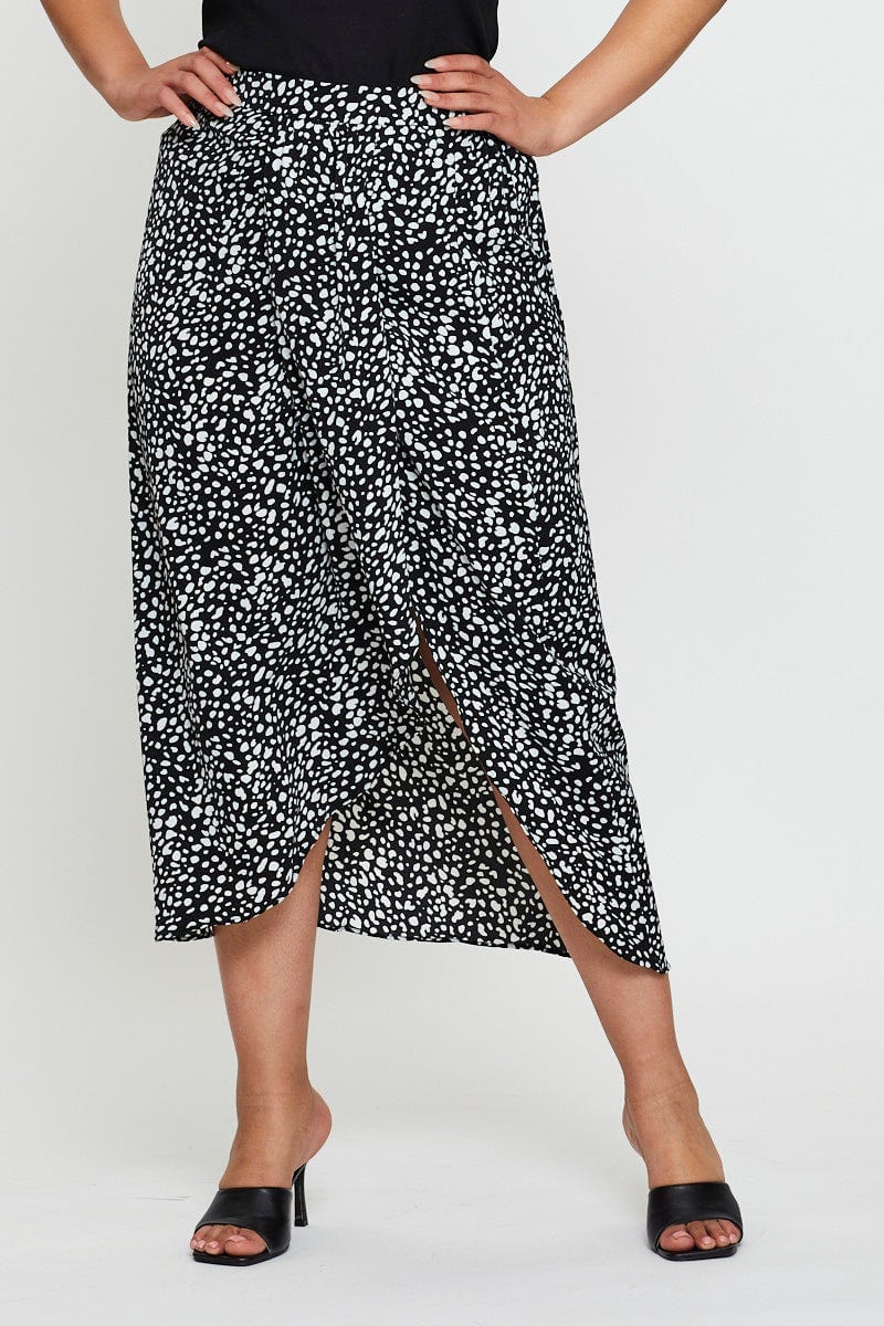 Geo Print Midi Skirt Ruchedd - Image 2