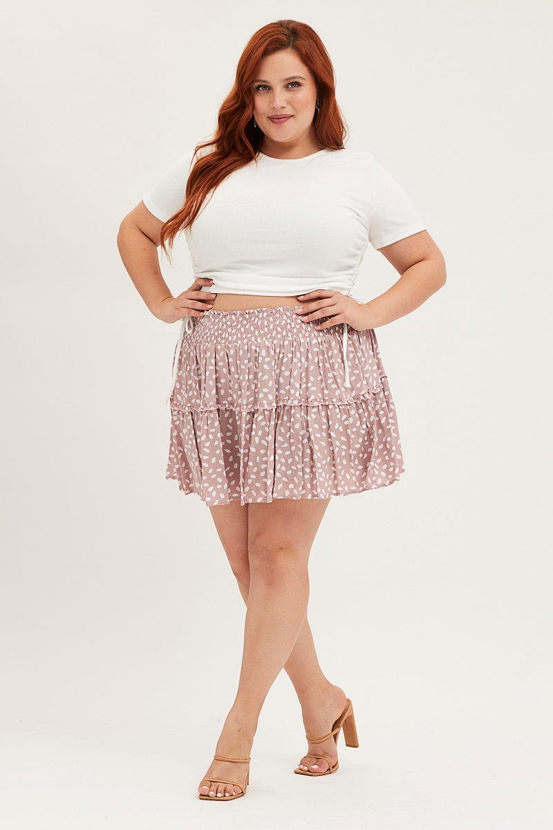 Geo Print Mini Skater Skirt Ruffle Hem - Image 3