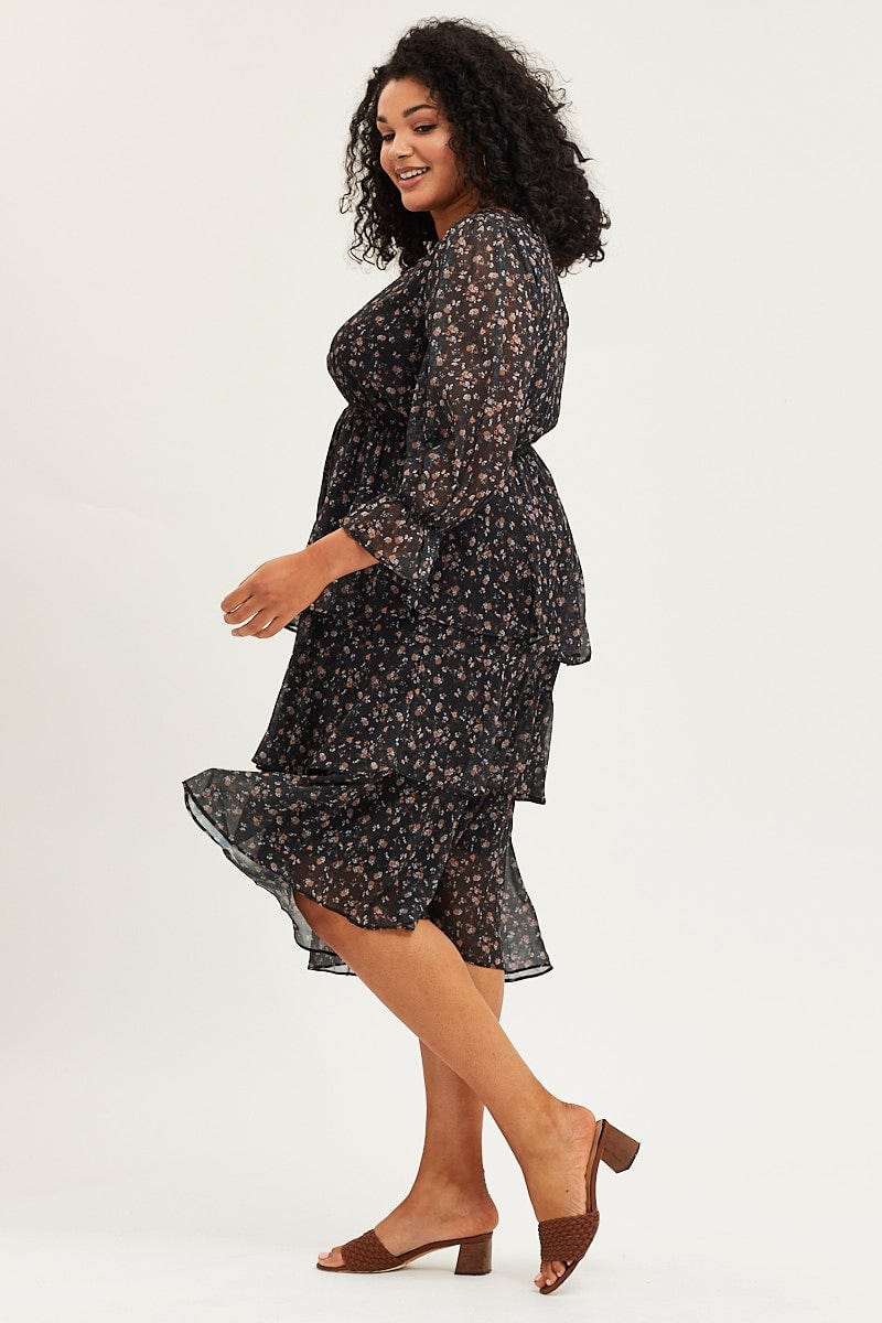 Geo Print One Sleeve Floral Midi Dress - Image 4