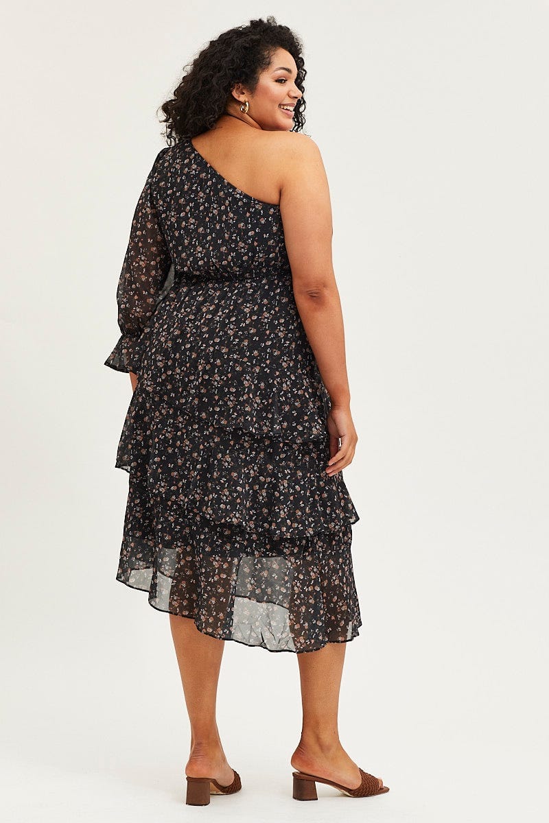 Geo Print One Sleeve Floral Midi Dress - Image 5