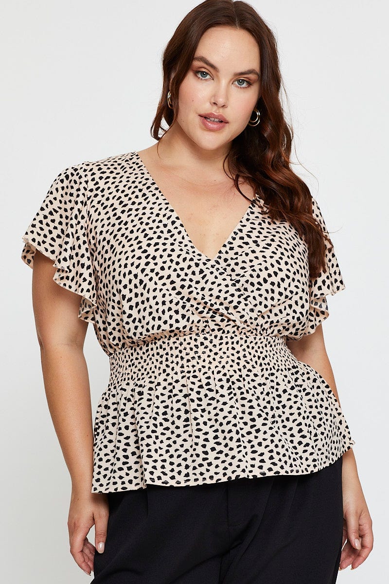 Geo Print Peplum Top Short Sleeve - Image 3