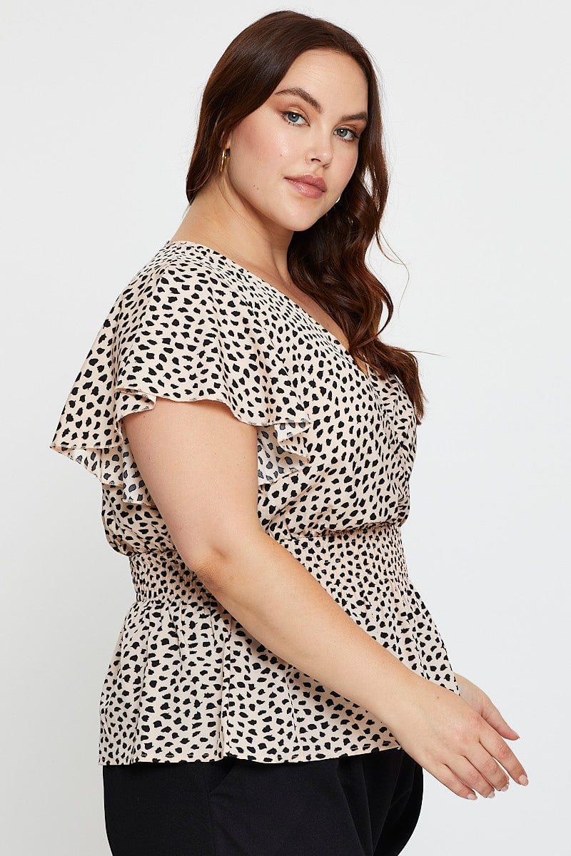 Geo Print Peplum Top Short Sleeve - Image 4