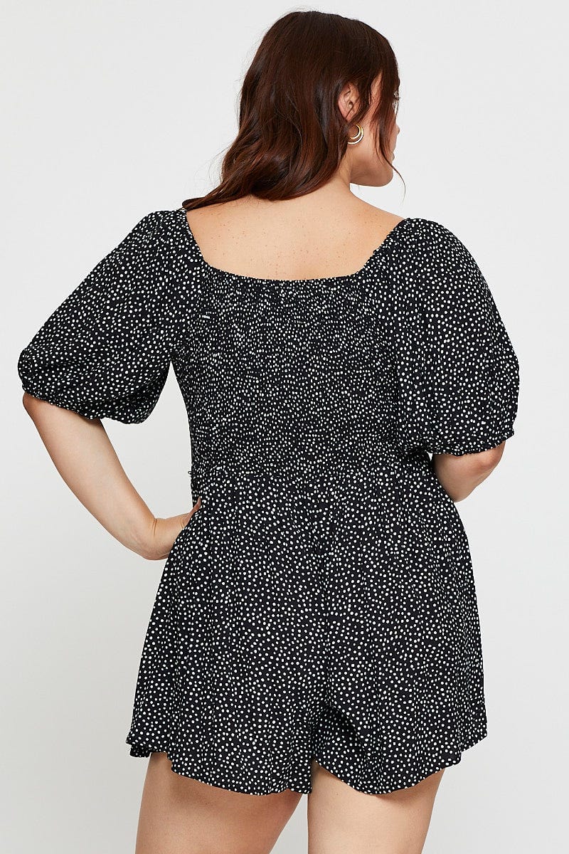 Geo Print Playsuit Scoop Neck Puff Sleeve - Image 5