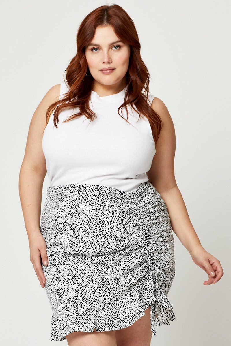 Geo Print Plus Side Tie Ruched Skirt - Image 2