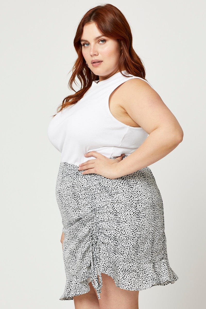Geo Print Plus Side Tie Ruched Skirt - Image 4
