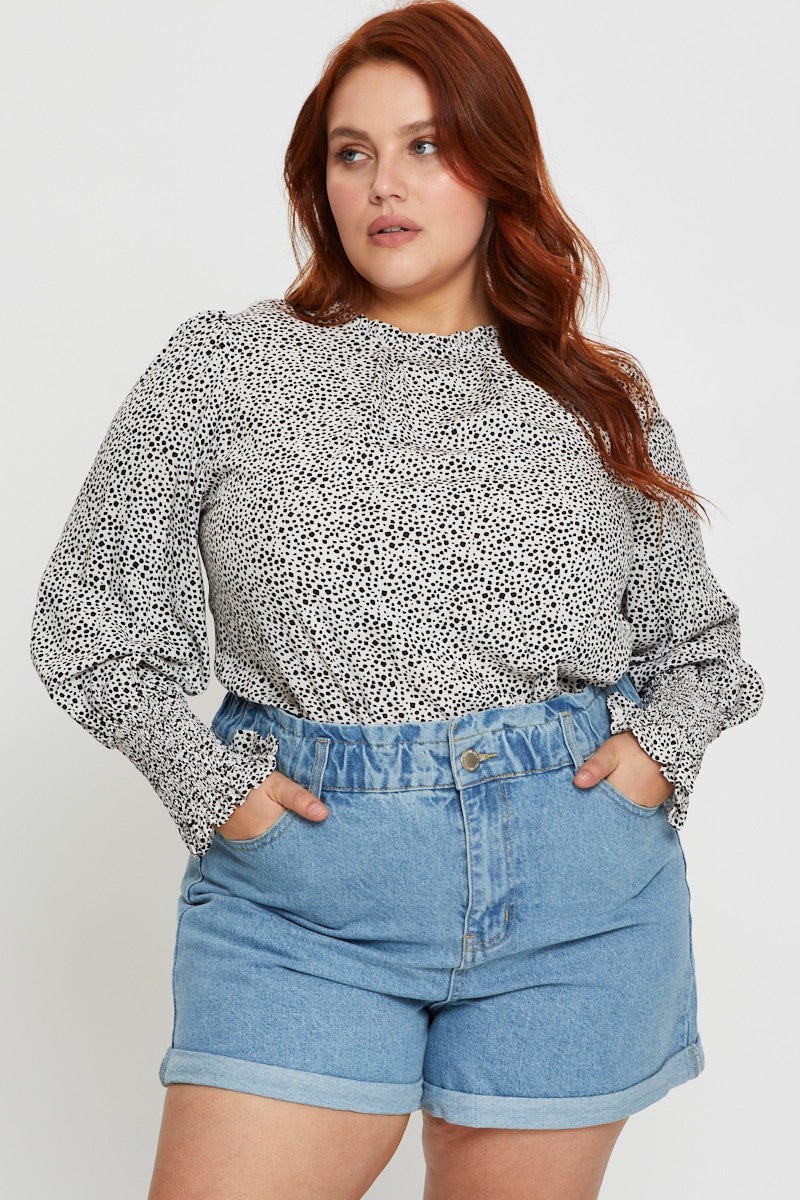 Geo Print Shell Top Long Sleeve High Neck - Image 3