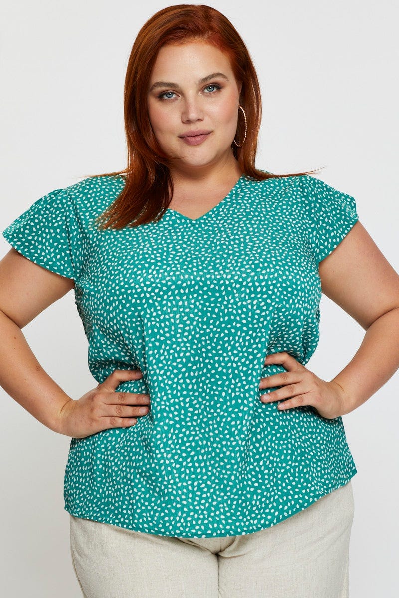 Geo Print Shell Top Short Sleeve
